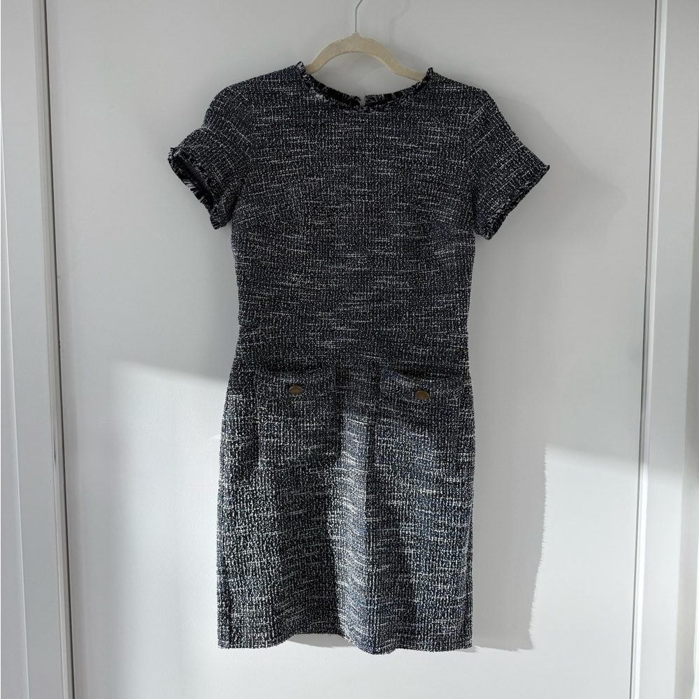 NWT LOFT Boucle Button Pocket Dress Blue/Bk Size 0P